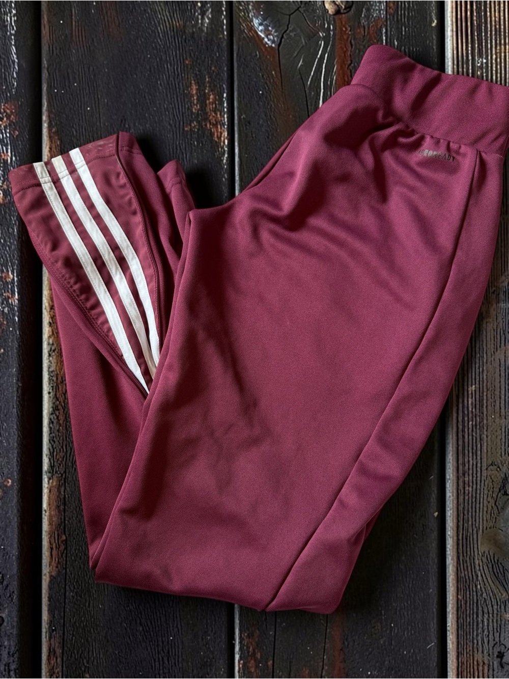 Adidas Track Pants Kids XS Burgundy Striped Hem Athletic Sweatpants - Picture 11 of 12